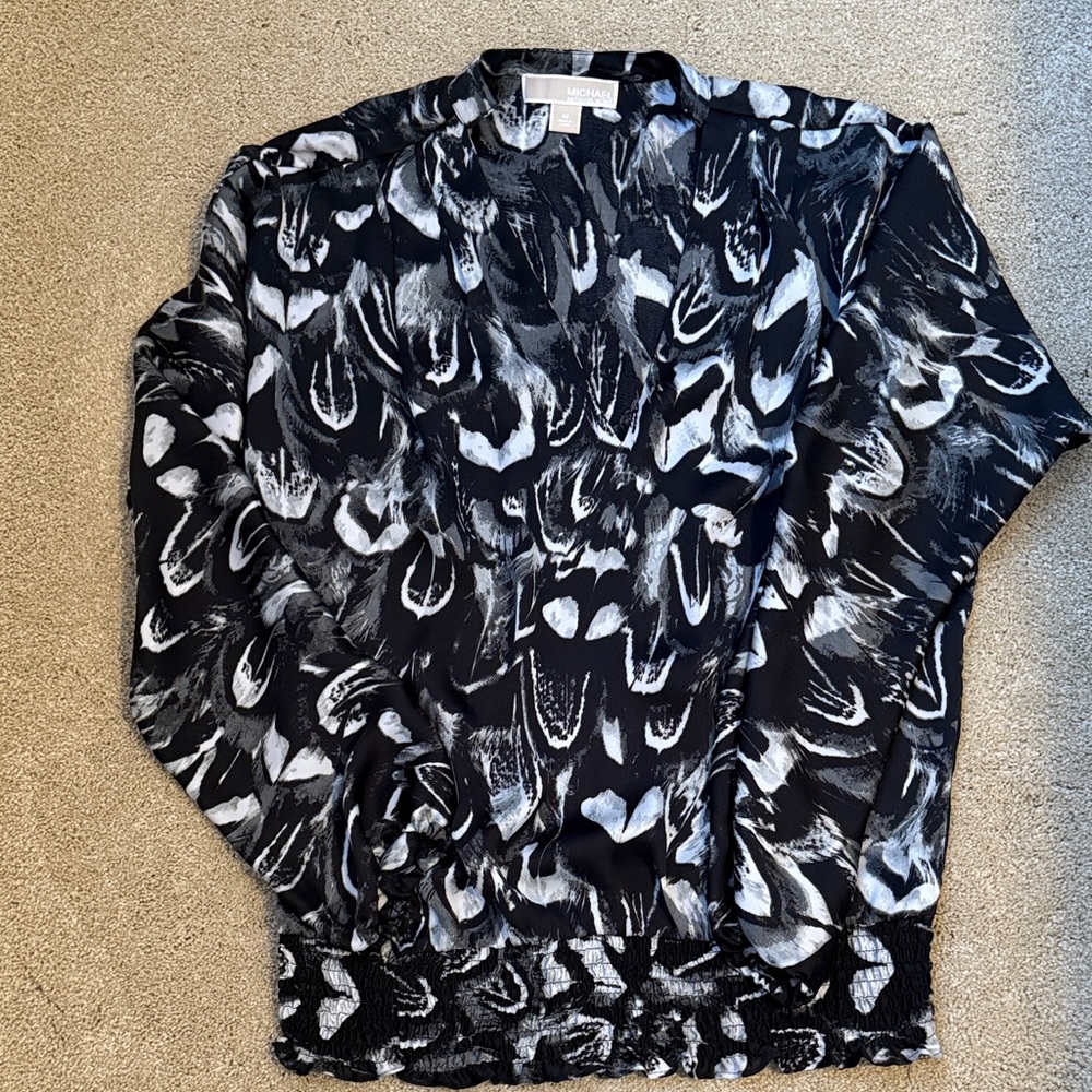 Michael Kors Black and White Abstract Blouse